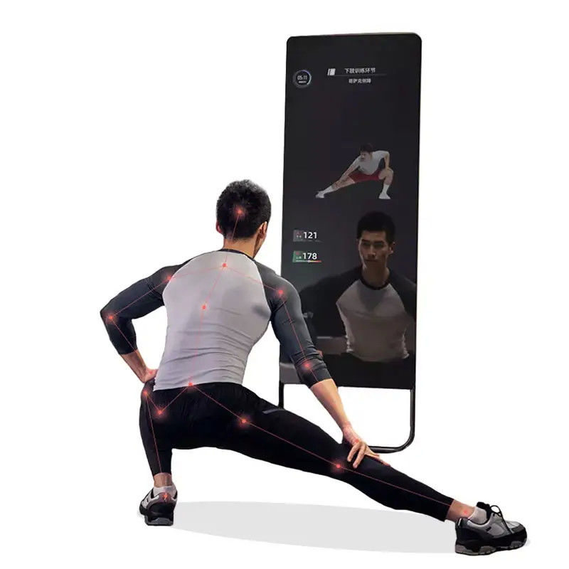 LCD Screen Interactive Home Gym Mirror Floor Standing For Exercise Sport ODM